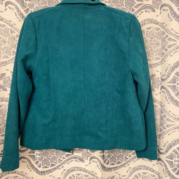 Studioworks Suede Teal Bomber Jacket Size 6P - Picture 4 of 5